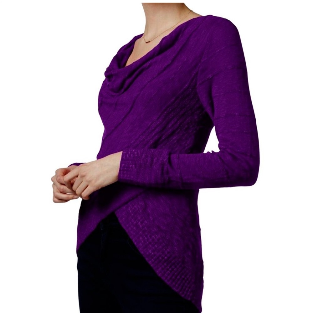 INC Draped Crossover Sweater Purple Large New
